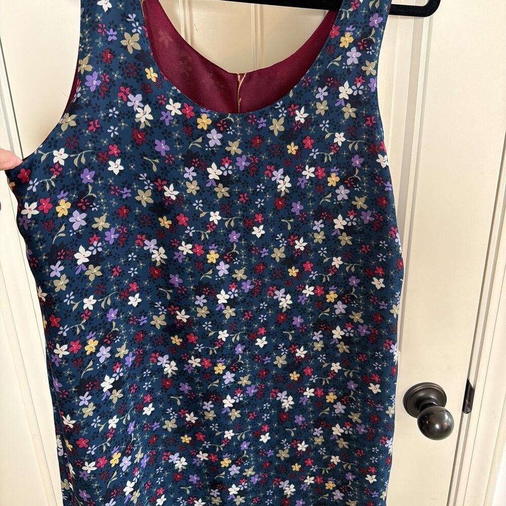 Women's Vintage 90s Reversible Floral Maroon & Blue Midi Dress - Picture 16 of 16